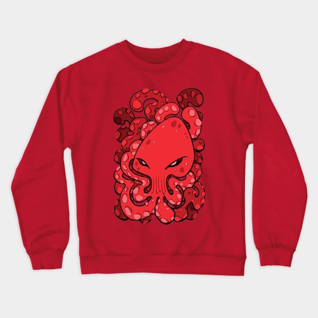 Octopus Squid Kraken Cthulhu Sea Creature - Cherry Tomato Red Crewneck Sweatshirt by BigNoseArt